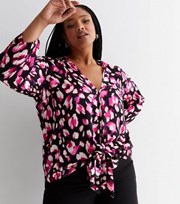 New Look Curves Pink Leopard Print Satin Multiway Top